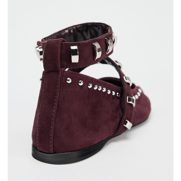 🍷 ZARA Leather Studded Ballet Flats NWT | Burgundy Suede Buckle Strap 7.5–8 - Picture 15 of 16